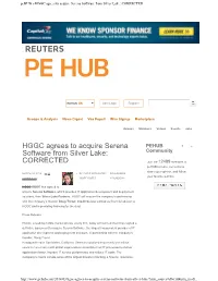 HGGC Agrees to Acquire Serena Software from Silver Lake: CORRECTED