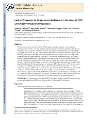 Lack of Response to Exogenous Interferon-Α in the Liver of HCV Chronically Infected Chimpanzees
