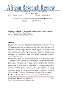 The Origin and Development of Formal Art Schools in Nigeria (Pp