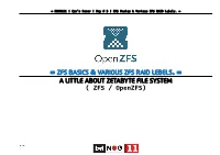 ZFS Basics Various ZFS RAID Lebels = & . = a Little About Zetabyte File System ( ZFS / Openzfs)