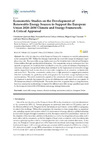 Econometric Studies on the Development of Renewable Energy Sources to Support the European Union 2020–2030 Climate and Energy Framework: a Critical Appraisal