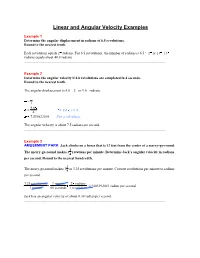 Linear and Angular Velocity Examples