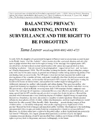 Sharenting, Intimate Surveillance and the Right to Be Forgotten