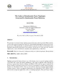 The Lattice of Intuitionistic Fuzzy Topologies Generated by Intuitionistic Fuzzy Relations