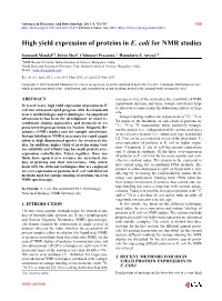 High Yield Expression of Proteins in E. Coli for NMR Studies