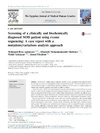 Screening of a Clinically and Biochemically Diagnosed SOD Patient Using Exome Sequencing: a Case Report with a Mutations/Variations Analysis Approach