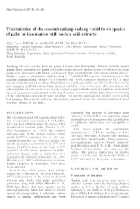 Transmission of the Coconut Cadang-Cadang Viroid to Six Species of Palm by Inoculation with Nucleic Acid Extracts