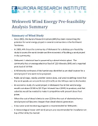 Wekweeti Wind Energy Pre-Feasibility Analysis Summary