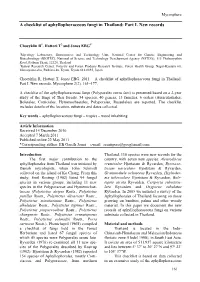A Checklist of Aphyllophoraceous Fungi in Thailand: Part I