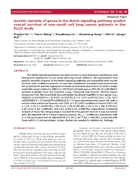Genetic Variants of Genes in the Notch Signaling Pathway Predict Overall Survival of Non-Small Cell Lung Cancer Patients in the PLCO Study