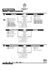 Half-Time Summary Matchday 5 - Tuesday 27 November 2018