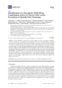 Identification of a Synergistic Multi-Drug Combination Active in Cancer Cells Via the Prevention of Spindle Pole Clustering