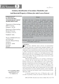 Isolation, Identification of Secondary Metabolites and Anti Bacterial Property of Memecylon Edule Leaves Extract