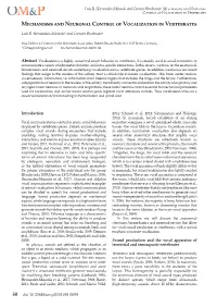 Mechanisms and Neuronal Control of Vocalization in Vertebrates