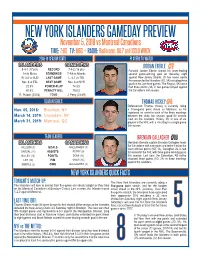 New York Islanders Gameday Preview