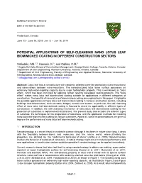 Potential Applications of Self-Cleansing Nano Lotus Leaf Biomimicked Coating in Different Construction Sectors