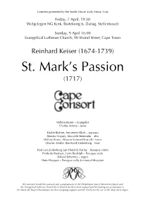 Reinhard Keiser, St Mark's Passion