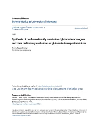 Synthesis of Conformationally Constrained Glutamate Analogues and Their Preliminary Evaluation As Glutamate Transport Inhibitors
