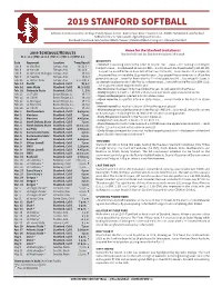 2019 Stanford Softball