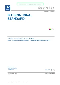 IEC 61784-3-1 ® Edition 2.0 2010-06 INTERNATIONAL STANDARD