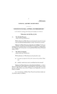 NATIONAL ASSEMBLY SECRETARIAT ———— “QUESTIONS for ORAL ANSWERS and THEIR REPLIES” to Be Asked A