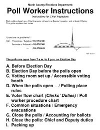 Poll Worker Instructions Instructions for Chief Inspectors