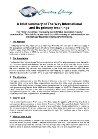 A Brief Summary of the Way International and Its Primary Teachings