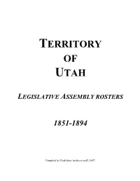 Legislative Assembly of the Territory of Utah First Session, 1851-1852