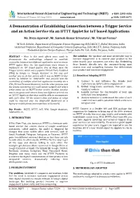 A Demonstration of Establishing Connection Between a Trigger Service and an Action Service Via an IFTTT Applet for Iot Based Applications