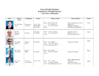 List of Faculty Members Department of Political Science University of Rajshahi