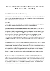 Delivering an On-Line Information Literacy Programme to Staff at Bradford Public Libraries: POP-I - a Case Study
