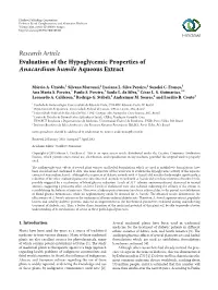 Research Article Evaluation of the Hypoglycemic Properties of Anacardium Humile Aqueous Extract