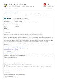 Joint Seat Allocation Authority 2020 Iits, Nits, IIEST, Iiits and Other-Gftis for the Academic Year 2020-21