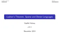 Ladner's Theorem, Sparse and Dense Languages
