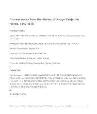 Pioneer Notes from the Diaries of Judge Benjamin Hayes, 1849-1875