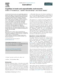 Cognition in Harsh and Unpredictable Environments