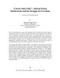 I Write What I Like”: African Prison Intellectuals and the Struggle for Freedom