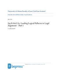 Leading Logical Fallacies in Legal Argument – Part 1 Gerald Lebovits