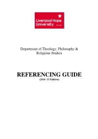 Theology, Philosophy and Religious Studies Referencing Guide