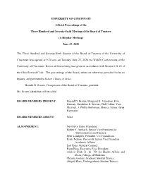 UNIVERSITY of CINCINNATI Official Proceedings of the Three