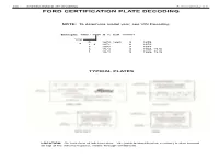 Ford Certification Plate Decoding