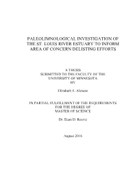 Paleolimnological Investigation of the St. Louis River Estuary to Inform Area of Concern Delisting Efforts