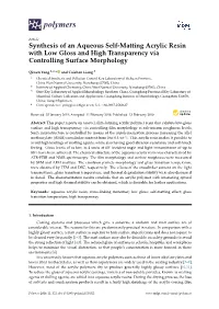 Synthesis of an Aqueous Self-Matting Acrylic Resin with Low Gloss and High Transparency Via Controlling Surface Morphology