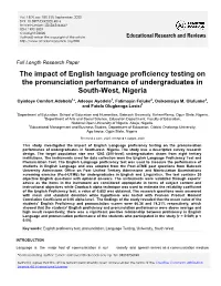 The Impact of English Language Proficiency Testing on the Pronunciation Performance of Undergraduates in South-West, Nigeria