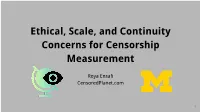 Ethical, Scale, and Continuity Concerns for Censorship Measurement