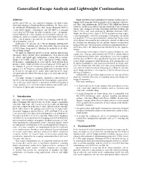 Generalized Escape Analysis and Lightweight Continuations