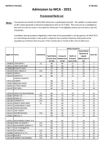 Provisional Rank List