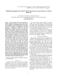 Wetlands Management for Little Crake (Porzana Parva) Conservation in a “Natura 2000” Site