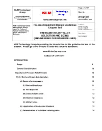 Process Equipment Design Guidelines Chapter Ten PRESSURE RELIEF VALVE SELECTION and SIZING