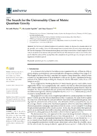 The Search for the Universality Class of Metric Quantum Gravity